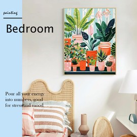 Fan House Paint by Numbers Adult Plants DIY Oil Painting Canvas Set with 4 Brushes and Acrylic Pigment for Home Decoration Birthday Christmas Gift - 40 x 50 cm (without Frame)