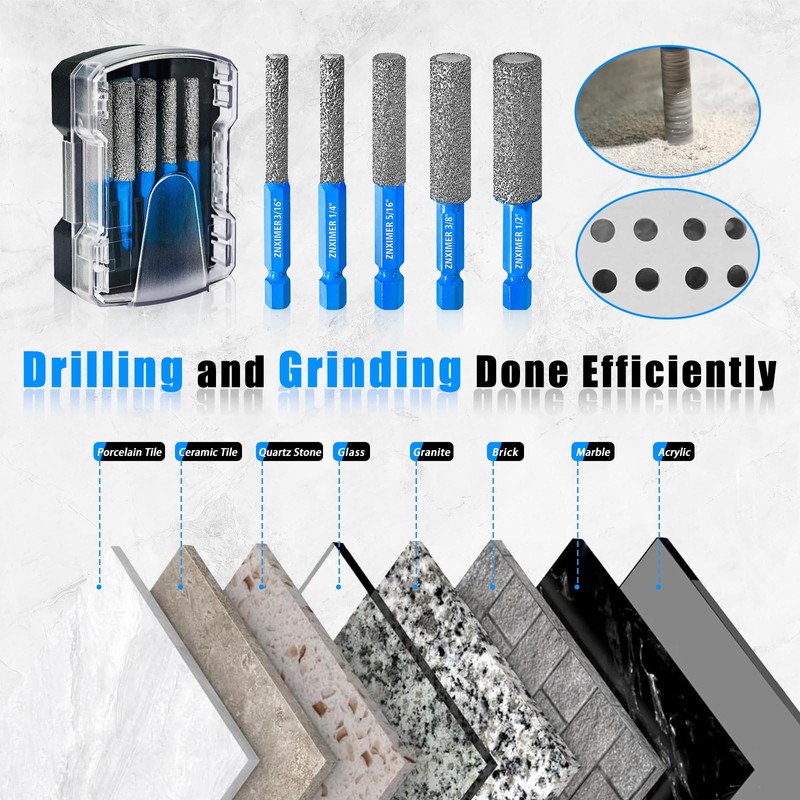 ZNXIMER 5pcs Diamond Drill Bits Set for Ceramic, Porcelain, Glass,