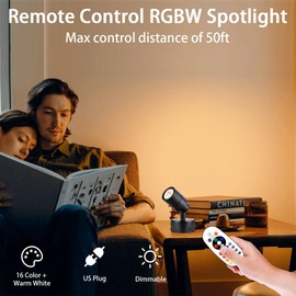 EAGLOD 7W RGBW Color Changing Up Lights Indoor with Remote Control, 16 Colors+3000K Warm White Floor Spotlight Dimmable Uplighting Indoor Uplights for Plant Corner 2 Pack (Black)