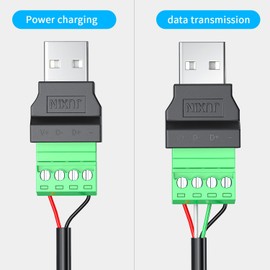 JUXINICE 2Pack 2/4 pin Terminal to USB connecter, Screw Terminal Block USB 2.0 A Breakout Adapter, No Welding Required 5v USB Terminal Male Connector,USB Breakout Board with Black Heat Shrink tubing