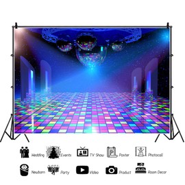 ASDCXZ Disco Party Photo Background 2.2 x 1.5 m, Vintage 70s 80s 90s Disco Ball Stage Photo Wall Background Vinyl Night Club Neon Music Birthday Disco Theme Party Photo Background Studio Props