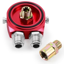 Tongze Oil Filter Sandwich Plate Adapter, Universal For M20 x 1.5 & 3/4-16 Oil Filter, With Two 1/8"NPT and Two AN10 ports to Connect Temp/Pressure Sensors Etc(Red)