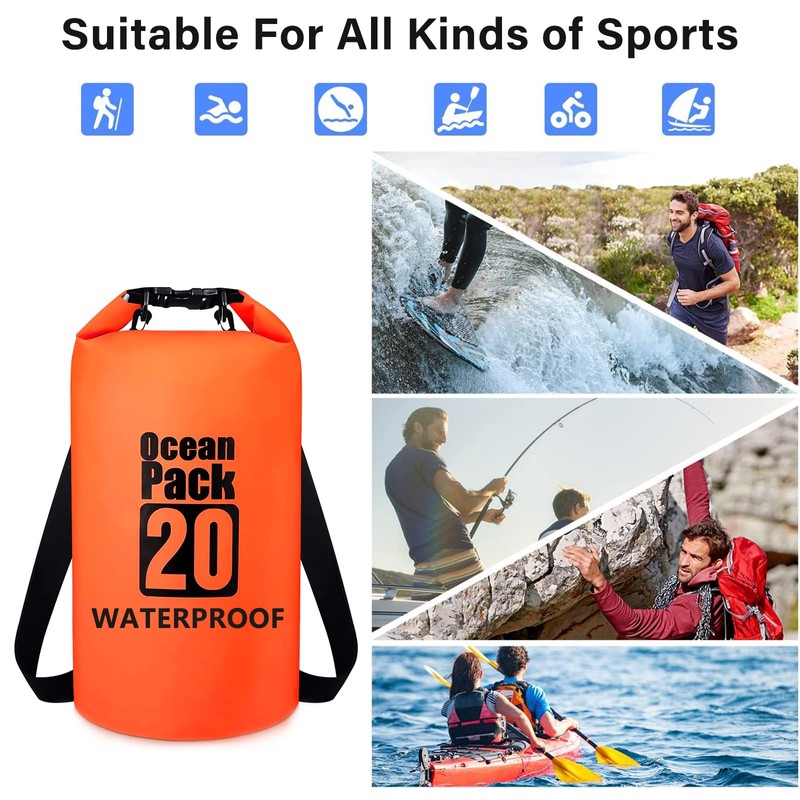 Invool Dry Bag Waterproof Bag, 5L/10L/20L/30L Waterproof Backpack Adjustable Shoulder