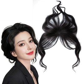 Sarasara Perm Curly Hair Conceals Gray Hair Partial Wig Fluffy Airy Perm Curly Hair Top Piece Short Perm Partial Wig (Natural Black)