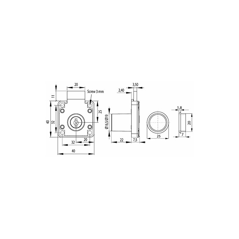 Furniture Lock Drawer Lock Screw-On Cabinet Lock GTV