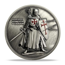 RYUKENLM Knights Templar Challenge Coin-Medieval Knight Warrior Coins-Red Cross Shield & Sword-Ideal Gift for History and Medieval Enthusiasts