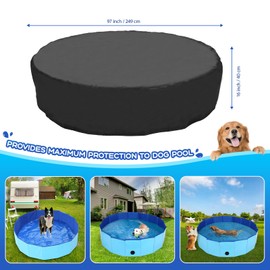 Tufmunb 97 inch Foldable Dog Pet Bath Pool Cover, Portable Round Collapsible Pool Cover with Oxford Cloth Material and Drawstring Design for Dog Pet Pool, Waterproof and Dustproof (Black)