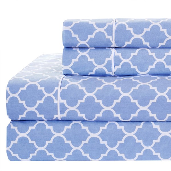 Royal Hotel Bedding Meridian Periwinkle and White Brushed Sateen Cotton
