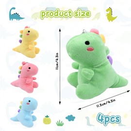 4 Pcs Dinosaur Plush Toys, 12 cm Dinosaur Stuffed Animal Soft Toy Cartoon Dinosaur Plush Doll Mini Animal Plush Toy Perfect Party Favors and Classroom Prizes Goodie Bag Stuffers for Kids (Dinosaur)