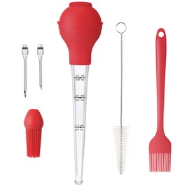Turkey Baster, Food Grade Baster Syringe for Cooking & Basting Attachments Silicone Bulb, 2 Injector Needles and Brush - Easy to Use and Clean WANFOW