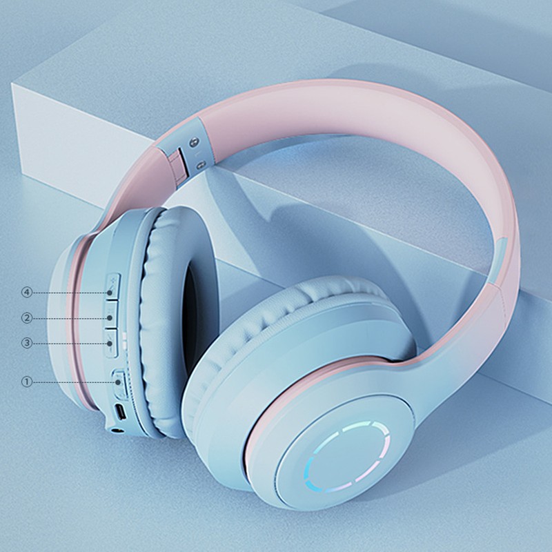 Bluetooth Headphone Heavy Bass Noise Cancelling Foldable Gradient Color Wireless