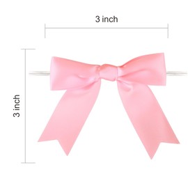 Meseey 50 Pcs 3 Inches Twist Tie Satin Ribbon Bows Pink Pretied Premade Craft Bows for Treat Bags Gift Wrapping Basket Wedding Baby Shower Brithday Christmas Party (3", Pink)
