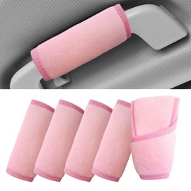 Andazododc Car Door Handle Protector, 5PCS Car Grab Handle Cover Plush Soft Grip for Universal Vehicle Models Car Interior Accessories Organizer (Pink)