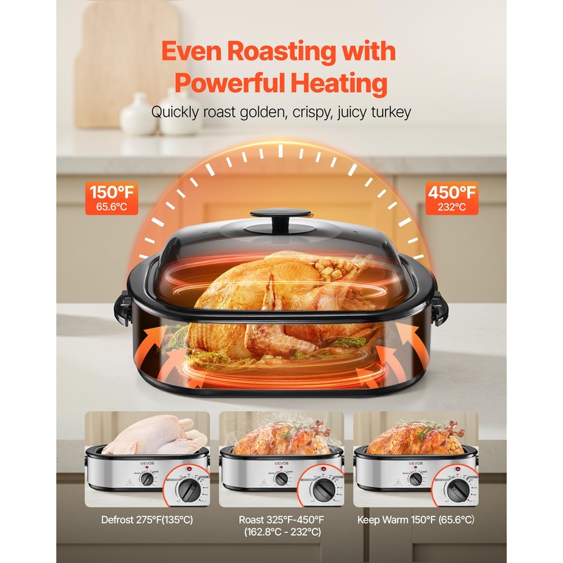 VEVOR Roaster Oven, 18QT Electric Roaster Oven, 150-450℉ Adjustable Temperature