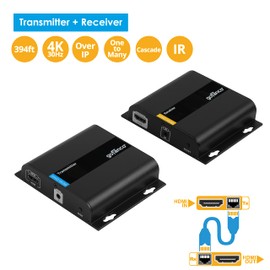 gofanco 4K HDMI Extender Over IP Kit – 4K @30Hz, 394ft/120m, 1-to-1 CAT6/7, 1-to-Many Over Gigabit 1G Gigabit Ethernet Switch, Network LAN, VLAN, Scalable, IR Extension, Low Latency (HD14Ext1xN)