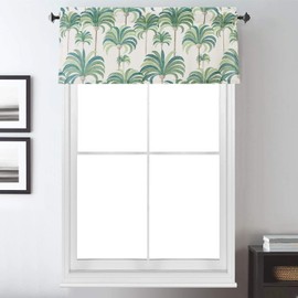 VOGOL Kitchen Valances for Windows, Hood Leaves Print Linen Valances for Living Room Rod Pocket Valance Curtains 52 Inch Wide by 18 Inch Long, One Panel, Green