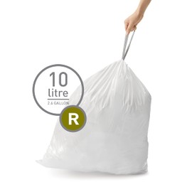 simplehuman Code R 100 Count, Dispenser Pack Custom Fit Liners, Drawstring Trash Bags, 10 Liter / 2.6 Gallon, White