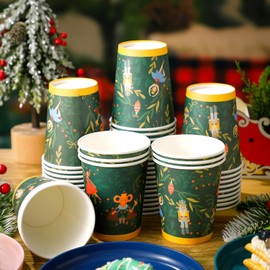 Hushee 50 Pcs Green Nutcracker Party 9 Oz Disposable Christmas Cups Christmas Paper Cups Christmas Coffee Cups Drinkware for Drinking Tea Hot Cold Beverage Holiday Xmas Decoration Supplies