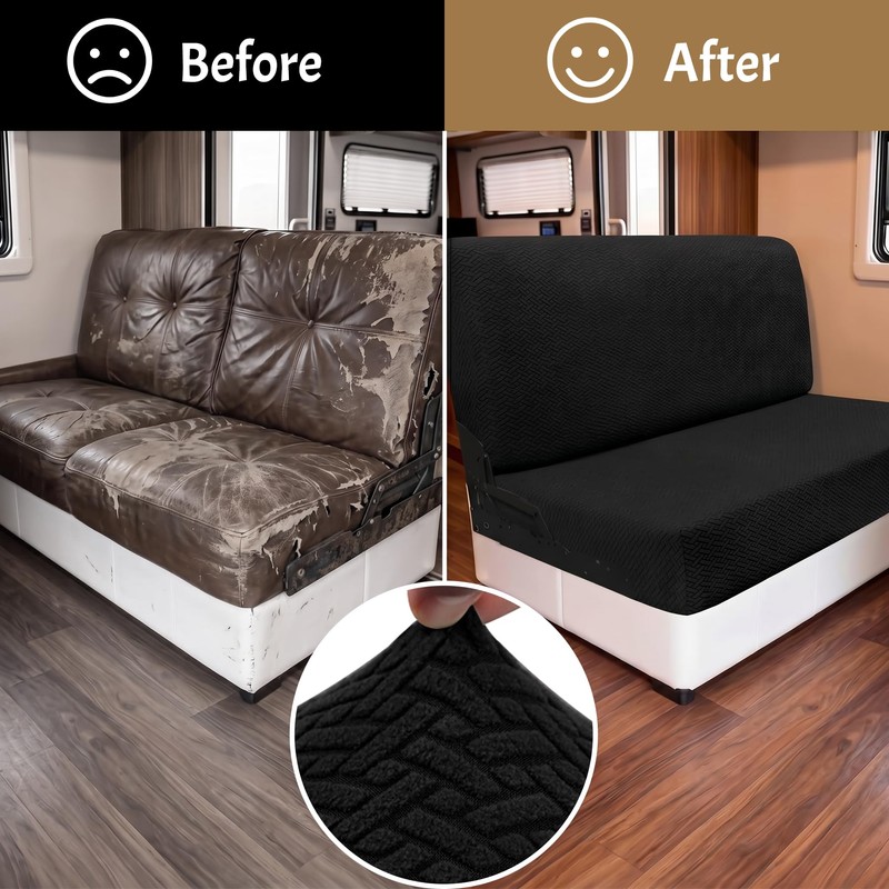 JOYINGLE RV Jackknife Sofa Couch Covers, 2-Piece Set (Black)