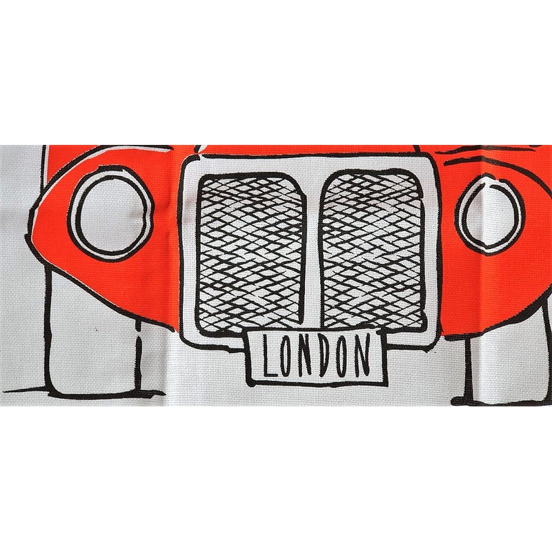 London Bus Souvenir Tea Towel Red Routemaster Cartoon Sketch White