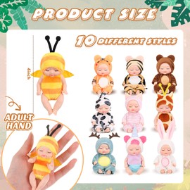Hanaive Hanaive 10 Pcs 4 Inch Mini Baby Dolls Lifelike Realistic Tiny Baby Dolls with Animal Clothes Cute Infant Figurine Gifts Set for Toddlers Girls Kids 3+ Graduation Birthday Easter(Lovely Style)