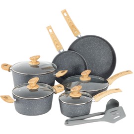 MAISON ARTS Pots and Pans Set Non Stick, 12 Piece Kitchen Cookware Sets, Grey Granite Induction Compatible Cookware Set, Pot and Pan Sets for Cooking Nonstick