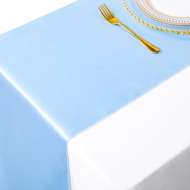 Shinybeauty Satin Table Runner 12 x 108 Inch, Set of 4 Baby Blue Table Runner for Weddings and Parties Decoration Banquet Birthday Engagements Chair Sash Cover Usage