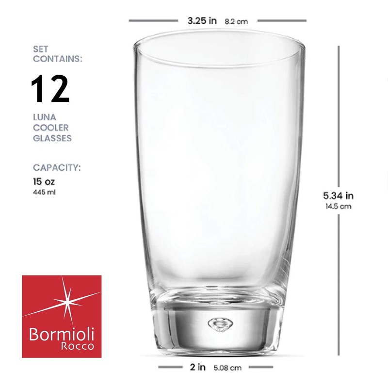 Bormioli Rocco Luna Set Of 12 Cooler Glasses, 15.25 Oz.