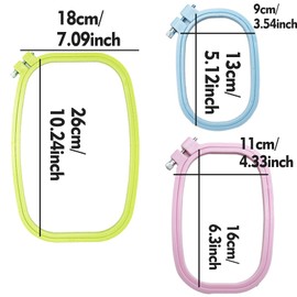 SZCXDKJ 3 Size Colorful Embroidery Hoop Rectangle Square Embroidery Frame Cross Stitch Hoop Sewing Tool for Art Craft Handy Sewing (Multicolor)