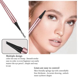 Eyebrow Pencil for Women, 4 Fork Tip Microblading Eyebrow Pen, 3D Waterproof Tattoo Pencil Natural Eye Brow Pencil, Fine Stroke for Brows, Black