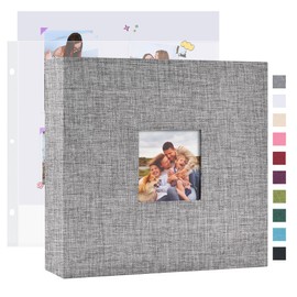 Mublalbum 10x10 Inch DIY Scrapbook Photo Album with 40 Plastic Sleeves 80 Pages Linen Cover 3 Ring Folder Binder for Wedding Baby Family and DIY Projects (Grey)