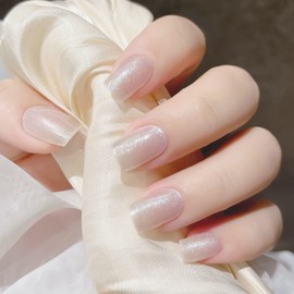 LIFOOST Semi Cured Gel Nail Strips Works with Any Nail Lamps, Salon-Quality, Long Lasting, Easy to Apply & Remove (Shimmer Jelly White)