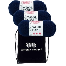 Lion Brand Wool Ease Nightshade 620-010 (3-Skeins - Same Dye Lot) Worsted Medium #4 Acrylic, Wool Yarn for Crocheting and Knitting with Project Bag