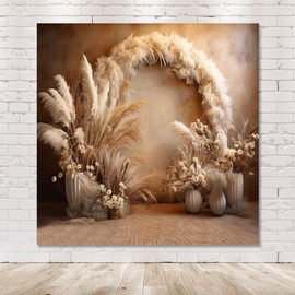 MEHOFOND 8x8ft Boho Photography Backdrop Retro Bohemian Floral Pampas Background Kid Birthday Party Wedding Pregnant Portrait Decor Photo Studio Props