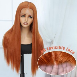 Koreyo Ginger Lace Front Wig 13x4 Straight Ginger Orange Synthetic Lace Front Wigs 26 Inch HD Transparent Lace Front Wigs For Women Ready to Wear Wigs Beginner Friendly