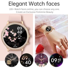Fitness Watch Women's Round 1.32 Inch Smartwatch with Phone Function Diamond Sports Watch with Blood Pressure Measurement Sleep Monitor Heart Rate Monitor Pedometer Watch Women's Fitness Tracker for