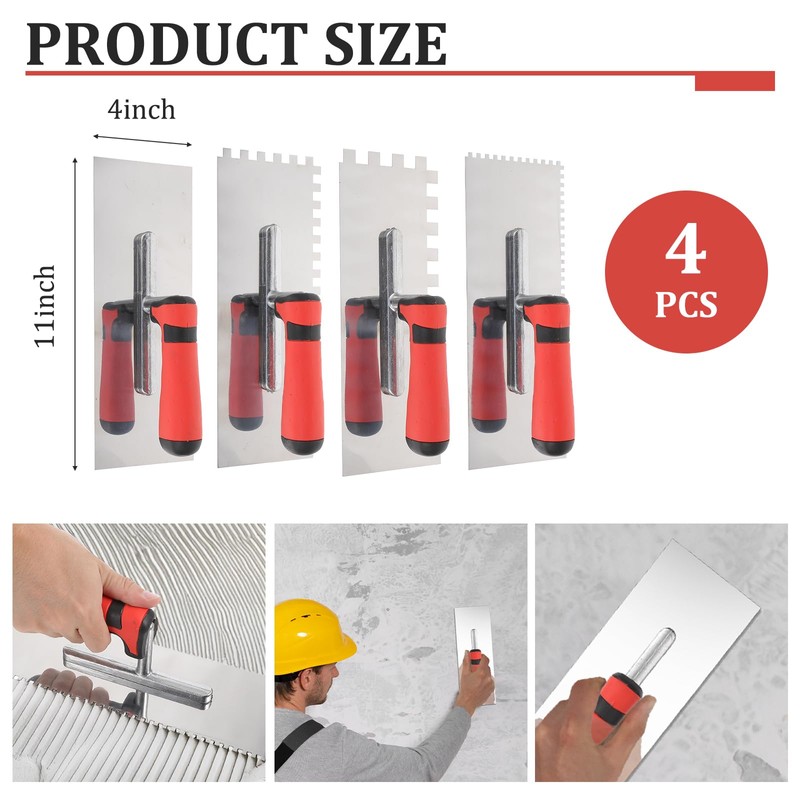 4 PcsTile Tools Stainless Steel Square Notched Trowel Set (Notch