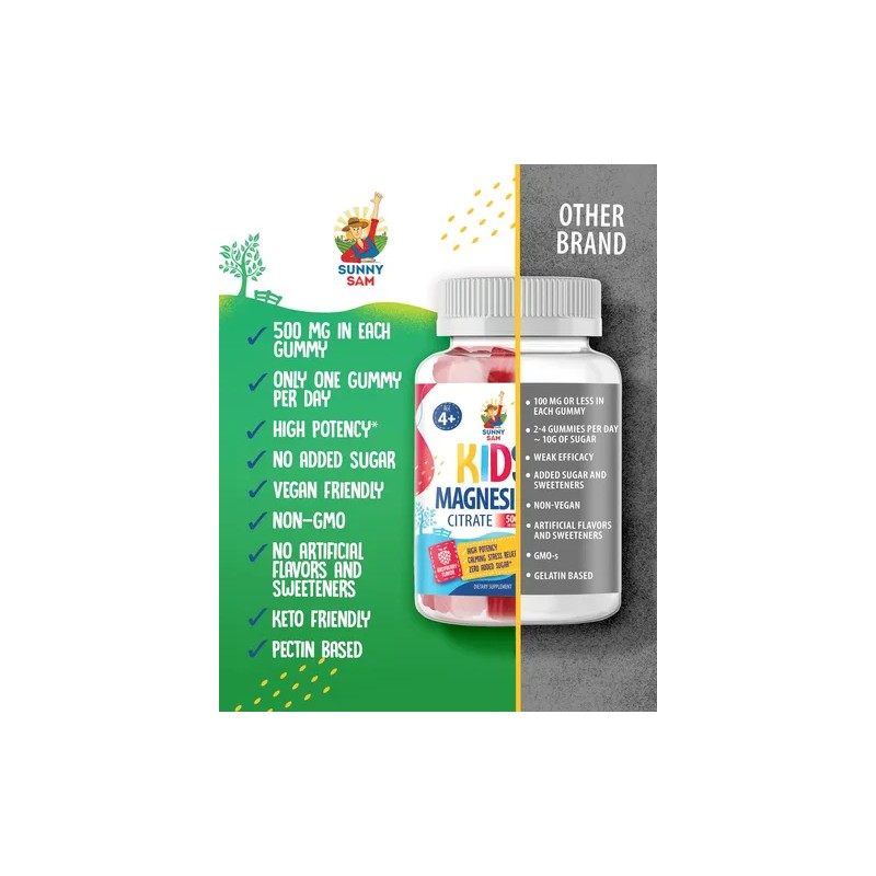 Gomitas De Magnesio Sunny Sam Sin Azúcar 500 Mg Para