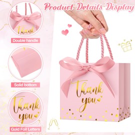 Jetec 15 Pcs Mini Paper Gift Bags Bulk 5.5x4.7x2.5'' Small Thank You Gift Candy Bag with Handle Party Favor Gift Bags with Bow Ribbon for Wedding Baby Bridal Shower Graduation Party Favor (Pink)