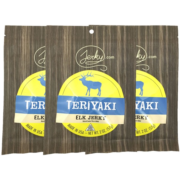Jerky.com's Teriyaki Elk Jerky - 3 PACK - The Best Wild Game Elk Jerky on the Market - 100% Whole Muscle Elk - No Added Preservatives, No Added Nitrates and No Added MSG - 5.25 total oz.