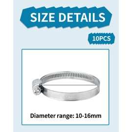 KGDUYC Pack of 10 Ring Hose Clamps 10-16 mm, 304 Stainless Steel Adjustable Hose Clamps, Hose Clamps, Rustproof, for Petrol Hoses, Diesel Pipes, Water Pipes, Domestic Gas Lines