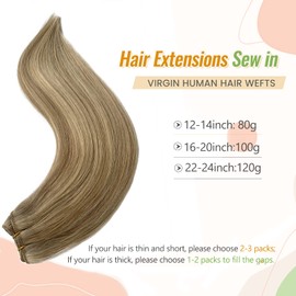 Sew in Hair Extensions Real Human Hair Balayage Bundles Golden Blonde and Light Blonde Hand Tied Weft Hair Extensions Silky Straight 80grams 12 Inch Blonde Highlights Sew in Hair Wefts