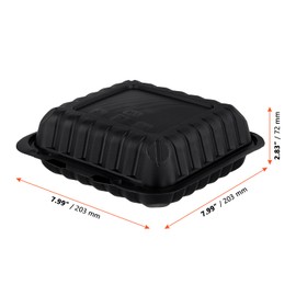 70 Pack Clamshell Food Containers, 8 x 8 x 2.8 Inches Reusable Black Take Out Boxes with Lids, Black To Go Containers for Breakfast Lunch Salad, Hinged Clamshell Design