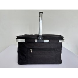 30L Large Picnic Basket, Foldable and Insulated Wild Outdoor Camping Picnic Large Capacity Picnic Basket with Handle for Picnic, Takeout, Shopping, Camping, Traveling (Black)