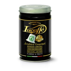 Lucaffe 100percentage Arabica Gourmet 20 Nespresso compatible capsules Biodegradable in aroma-saving steel jars Arabica Gourmet coffee capsules Compostable and ecological coffee capsules. (Pack of 1)