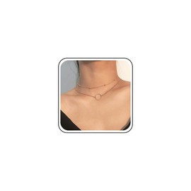 TseenYi Layered Open Circle Necklace Choker Multilayer Open Circle Pendant Necklace Double Layer Open Circle Orbit Necklace Gold Ring Circle Dangle Chain Jewellery for Women and Girls, Metal