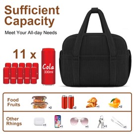 KUBYA Corduroy Lunch Box Lunch Bag for Women Men, Cute Strawberry Small Insulated Reusable Work Leakproof Simple Lunch Boxes Tote Bag Adults Cooler Bag