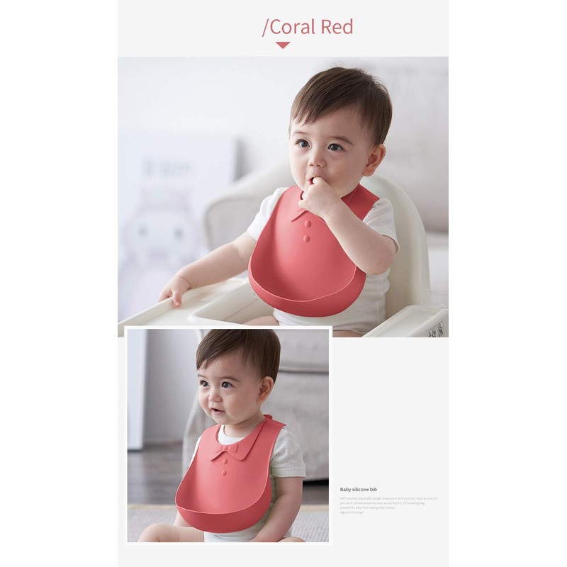 Babero de Silicona para Bebé, Lavable y Ajustable e Impermeable,