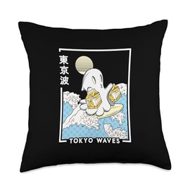 TOKYO WAVES Ghost Banana Milk Waves Anime Kawaii Aesthetic Throw Pillow, 18x18, Multicolor