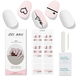 JMEOWIO Gel Nail Stickers Valentines Day Heart Semi Cured Gel Nail Strips Wraps UV/LED Nail Supplies Nail Art Design Decoration Accessories